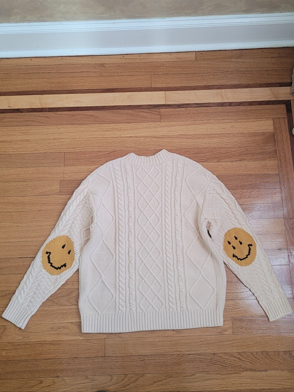 KAPITAL MADE IN JAPAN 5G WOOL CABLE KNIT PROFILE SMILEY PATCH SWEATER - Picture 5 of 7